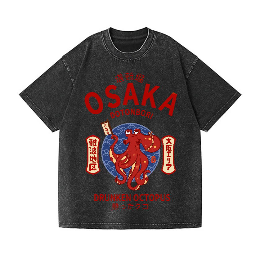 Osaka Dotonbori Drunken Octopus Vintage Wash Japanese Design T-Shirt