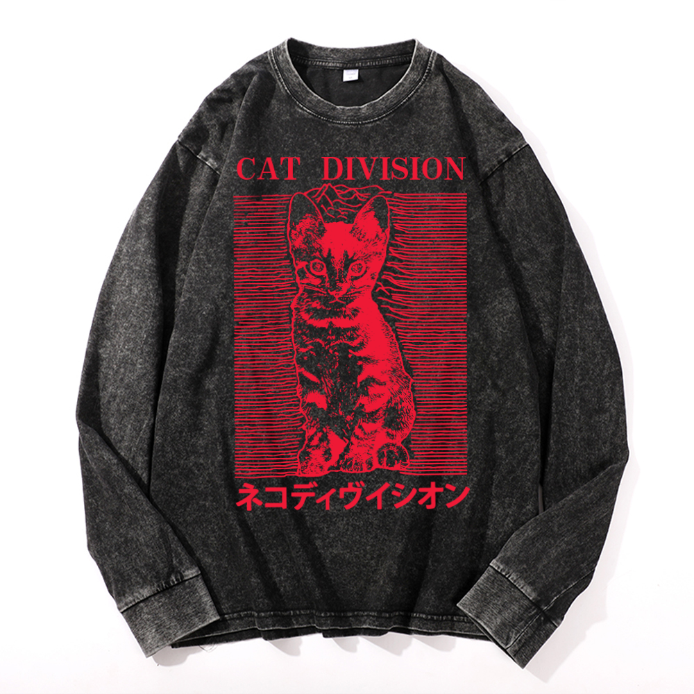 Cat Division Vintage Cotton Wash Crewneck Sweatshirt