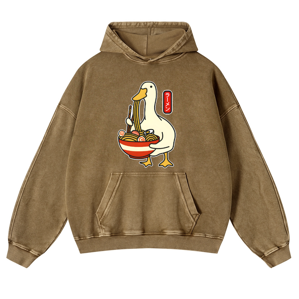 Duck and Ramen Vintage Washed Thick Cotton Hoodie