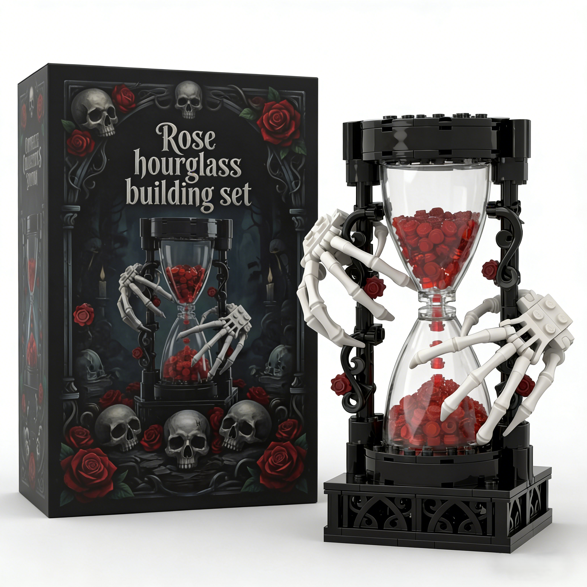 Gothic Timekeeper Rose Brick Building Set⏳💀🌹