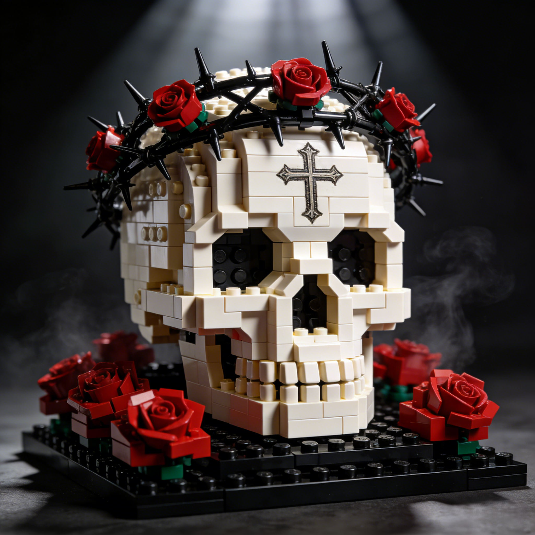 The dark skull building set with thorny crown