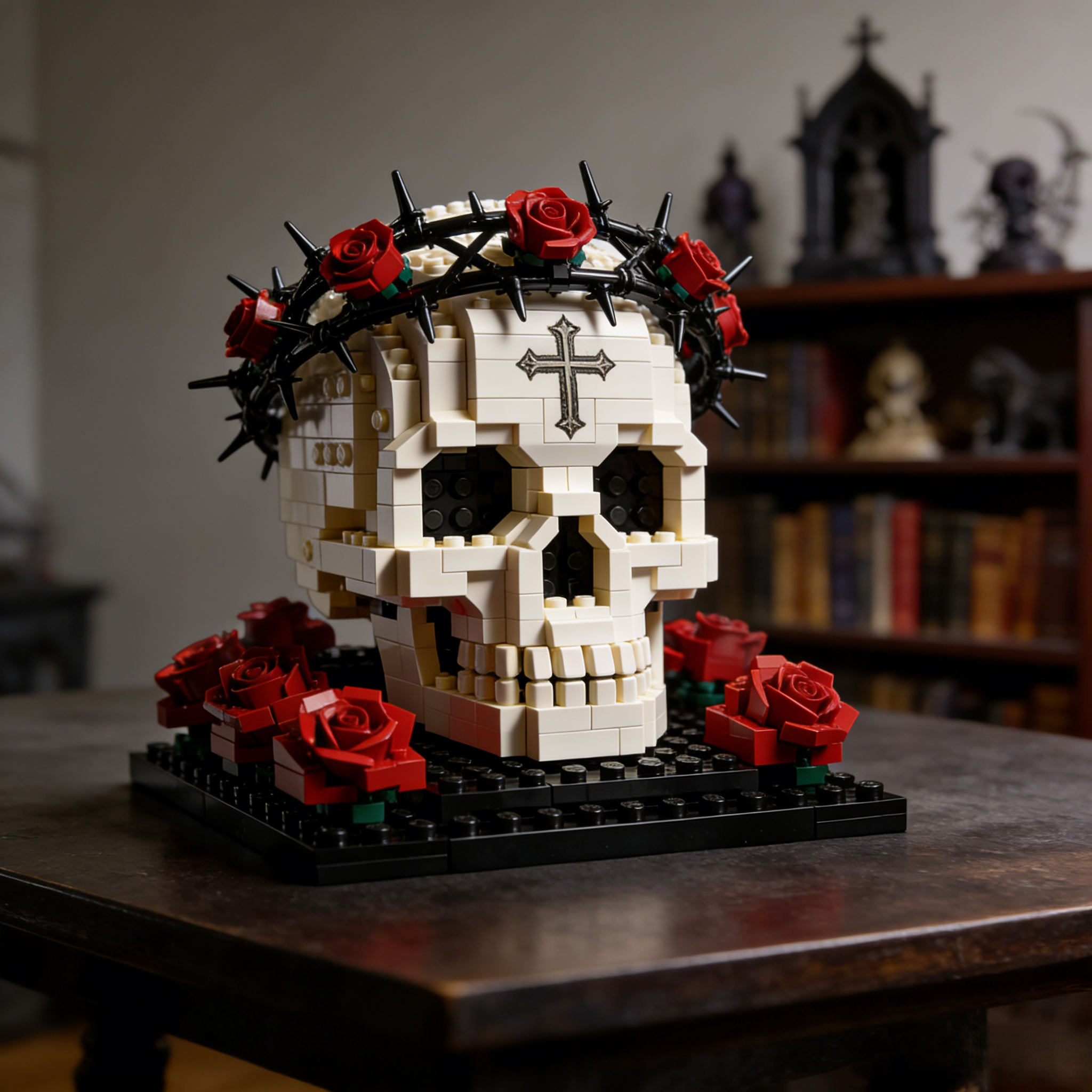 The dark skull building set with thorny crown