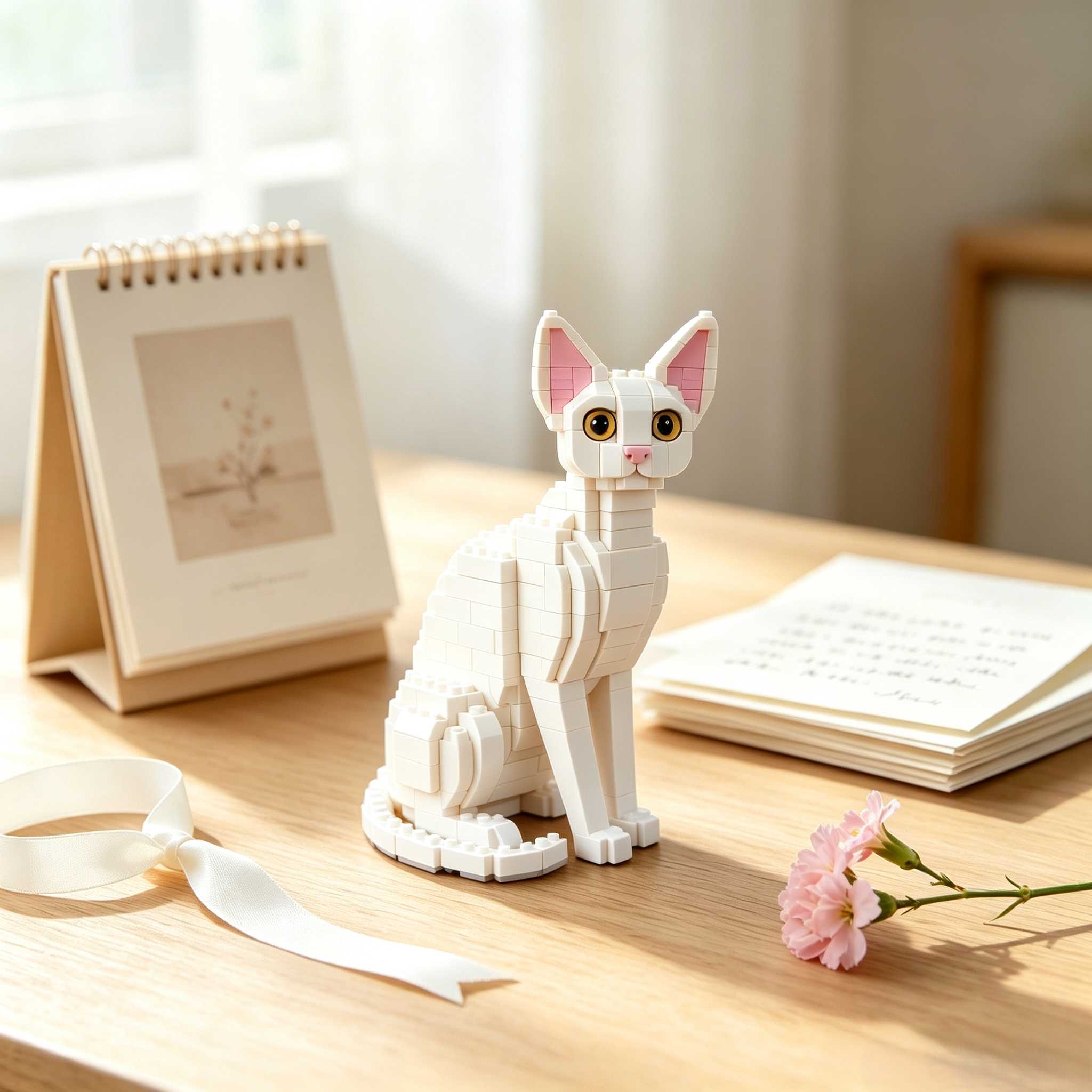 White Devon Rex Cat Building Block Set
