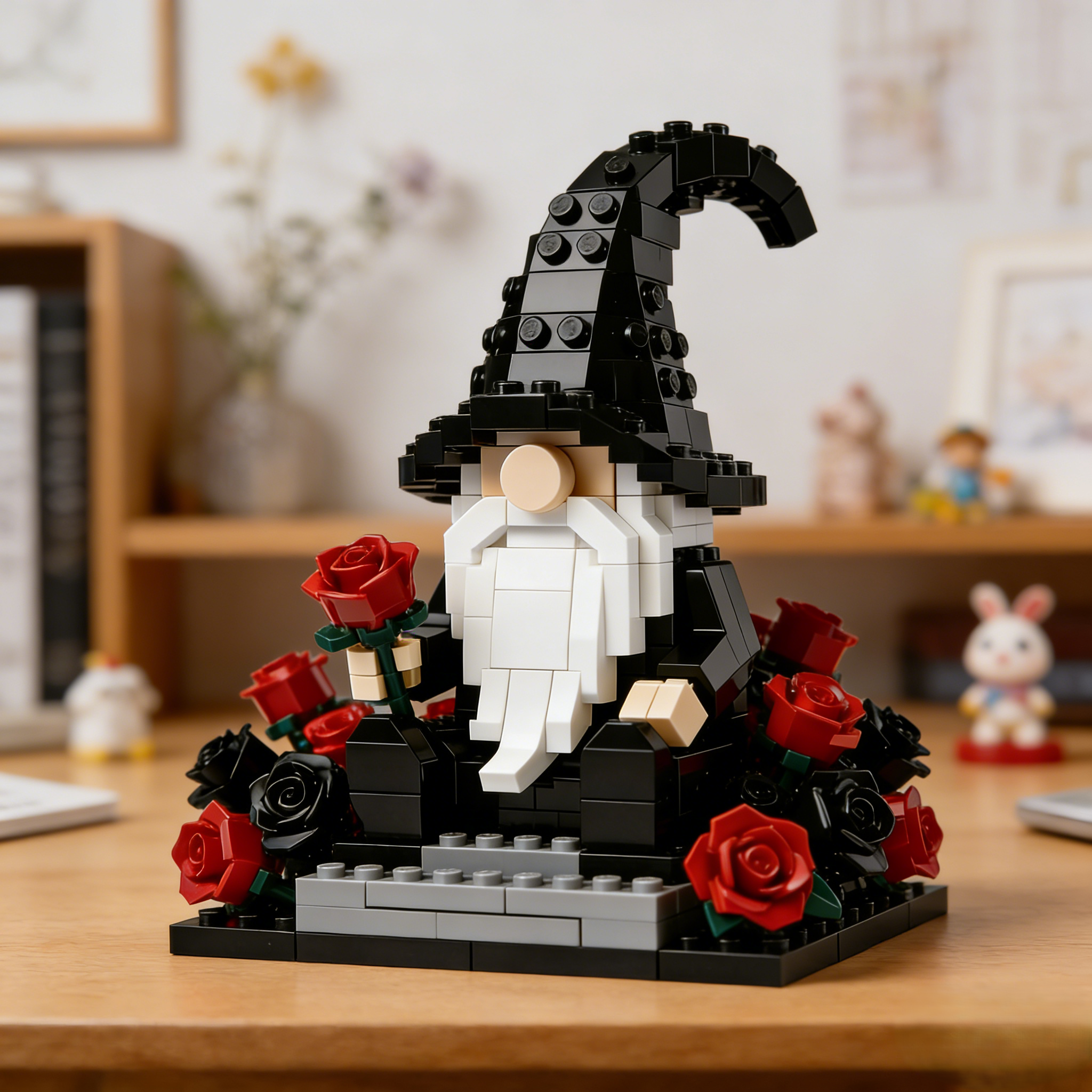 Gothic Rose Gnome Brick Building Set – Dark Romantic Collectible Gift