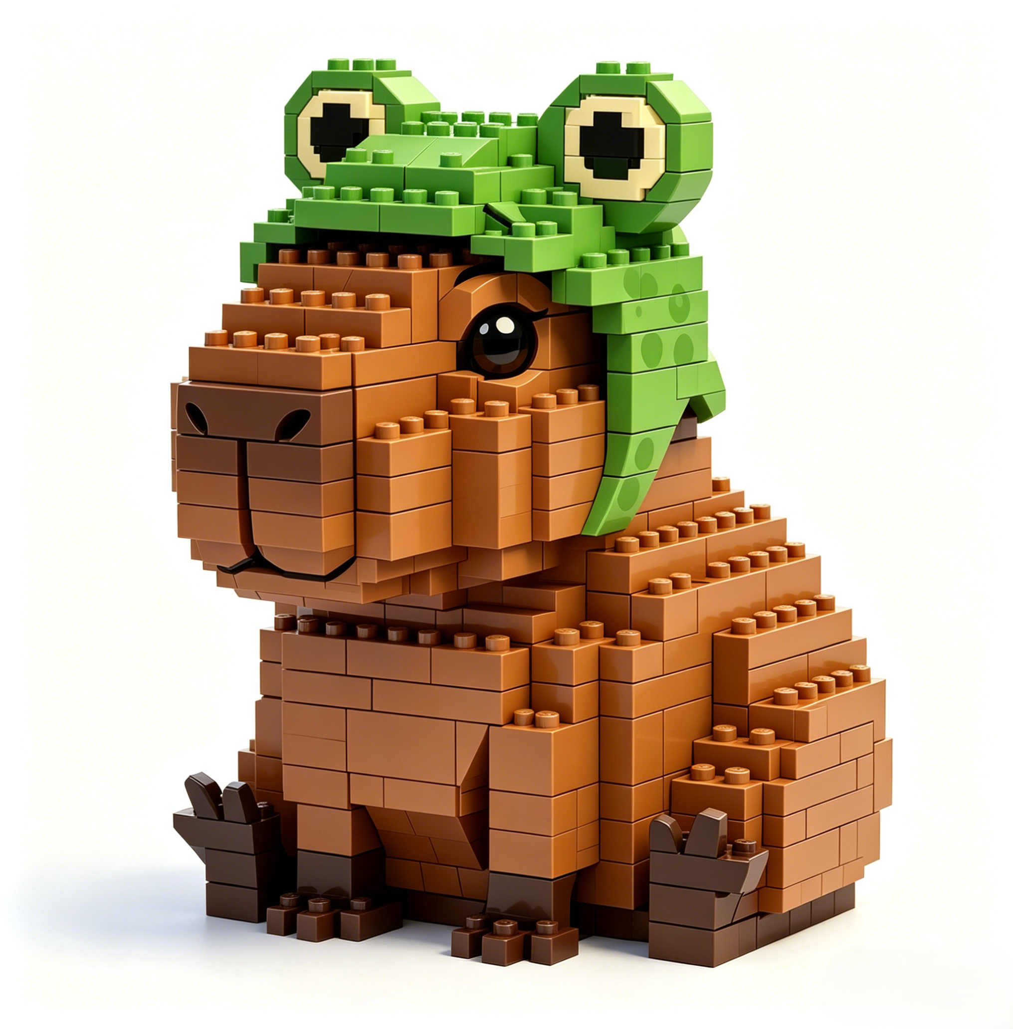 Capybara With Frog Hat Building Block Set