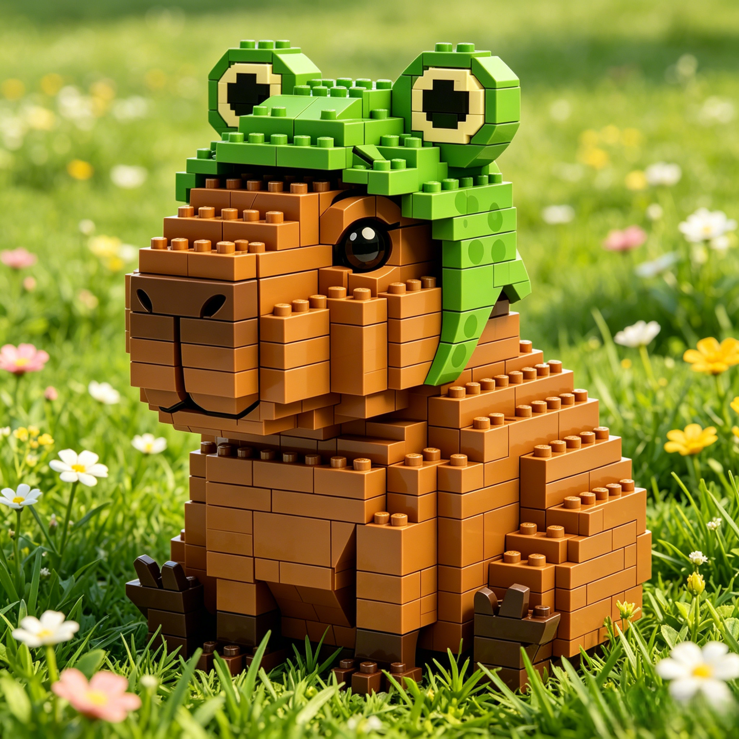 Capybara With Frog Hat Building Block Set