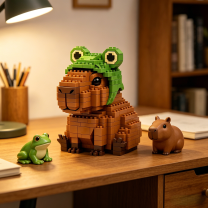 Capybara With Frog Hat Building Block Set