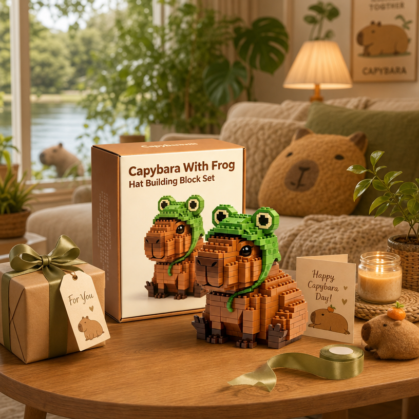 Capybara With Frog Hat Building Block Set