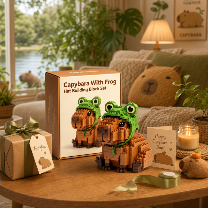 Capybara With Frog Hat Building Block Set
