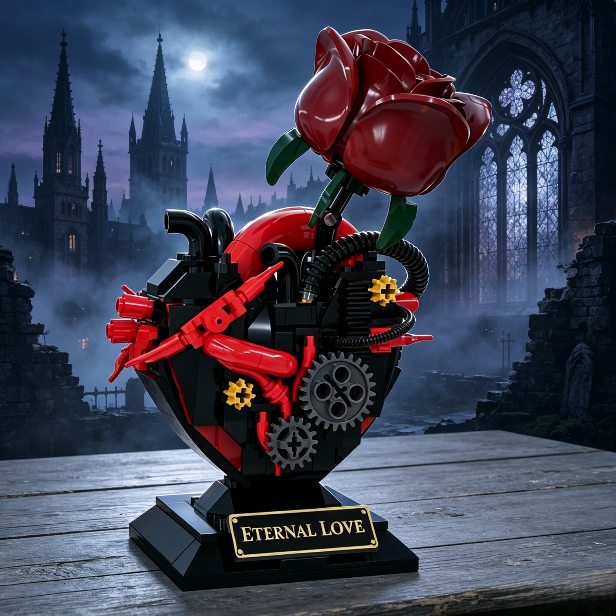 Mechanical Heart Rose Building Block Set