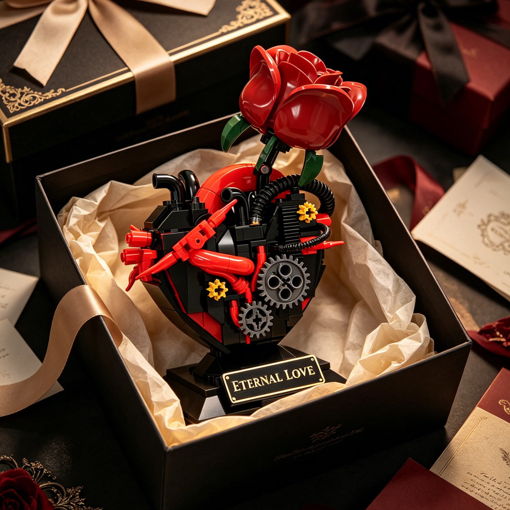 Mechanical Heart Rose Building Block Set