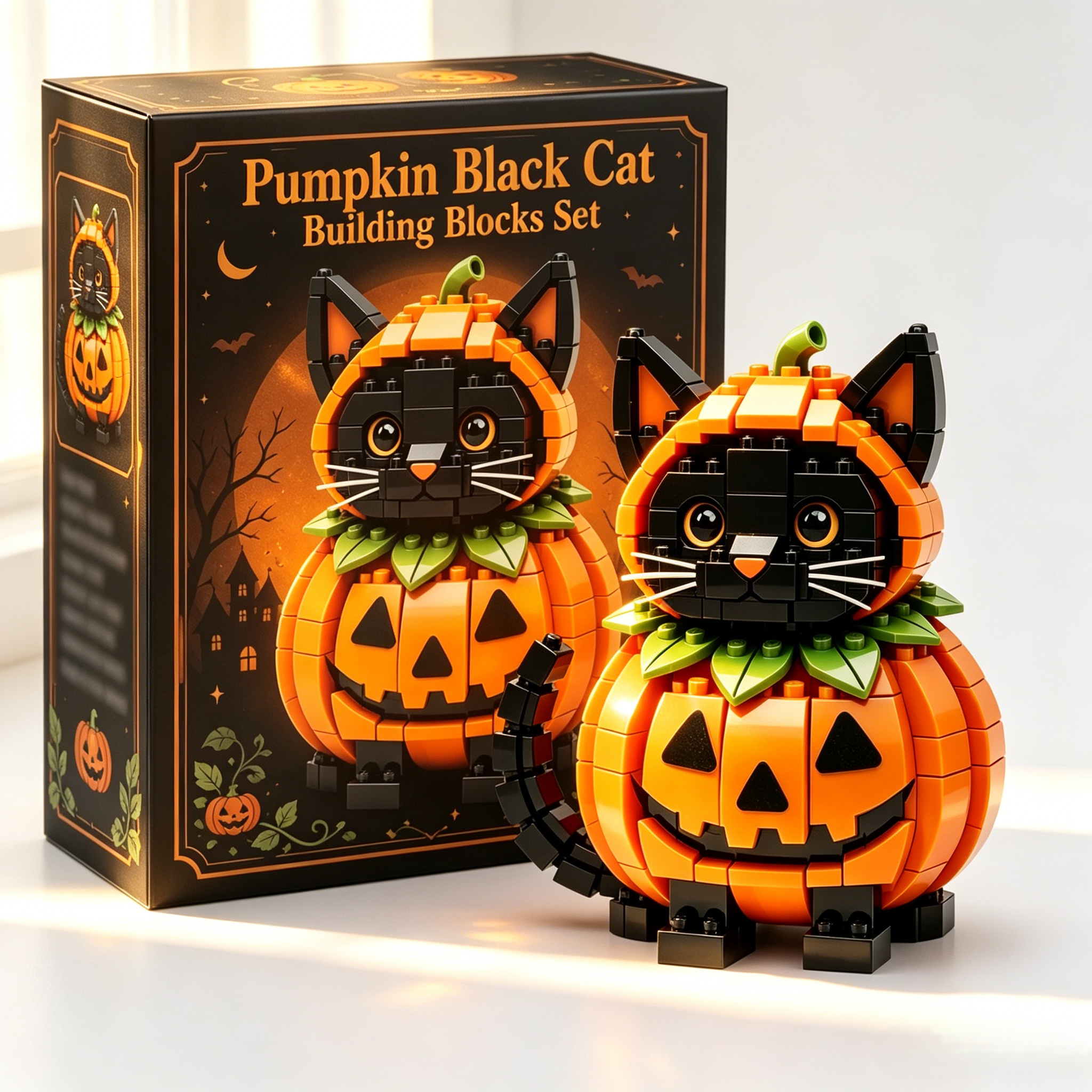 Pumpkin Black Cat Building Blocks Set