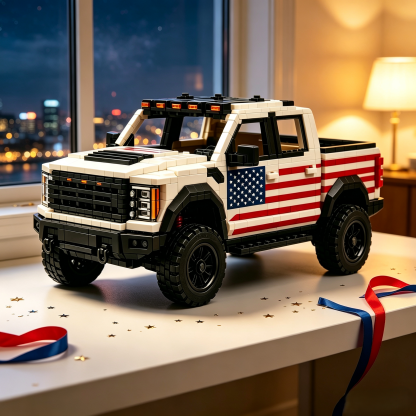American 250th  Anniversary Flagged Off-road Pickup Building Blocks