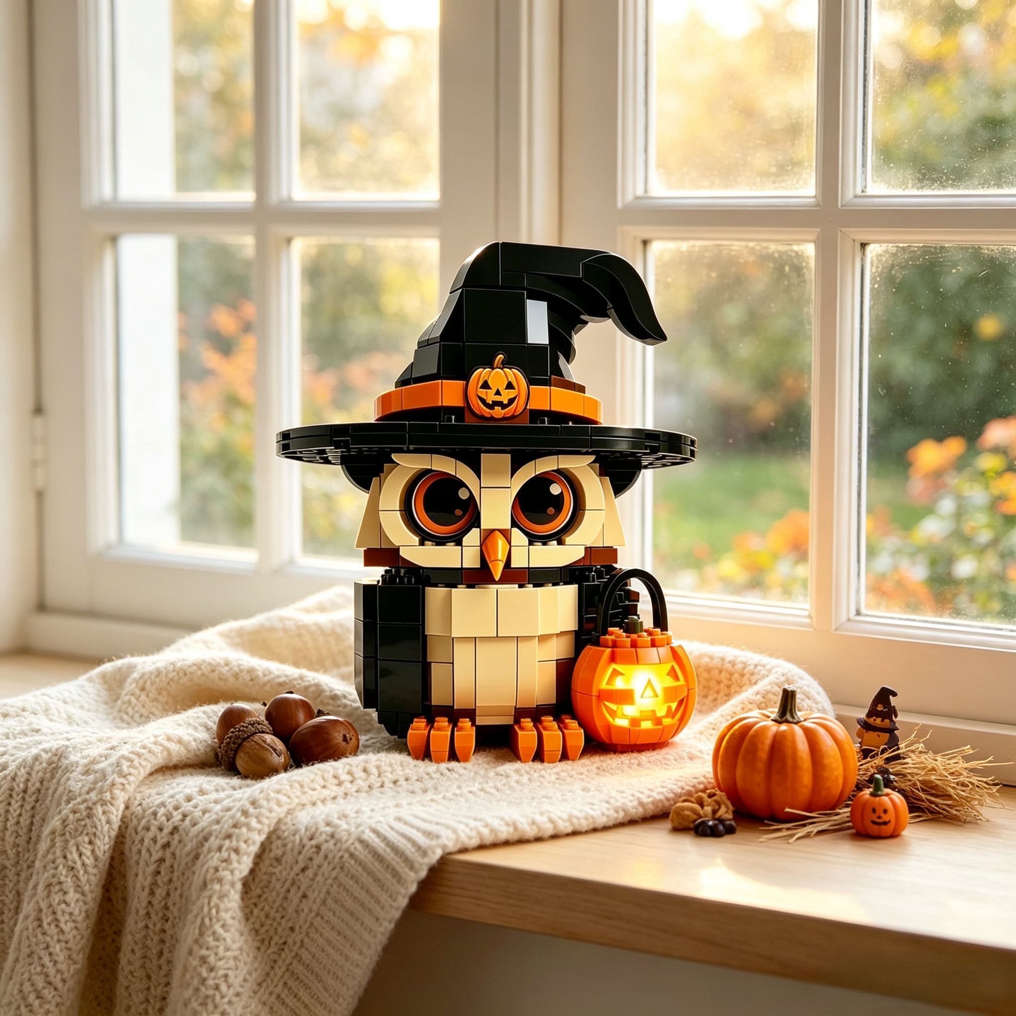 Pumpkin Wizard Owl Building Block Set