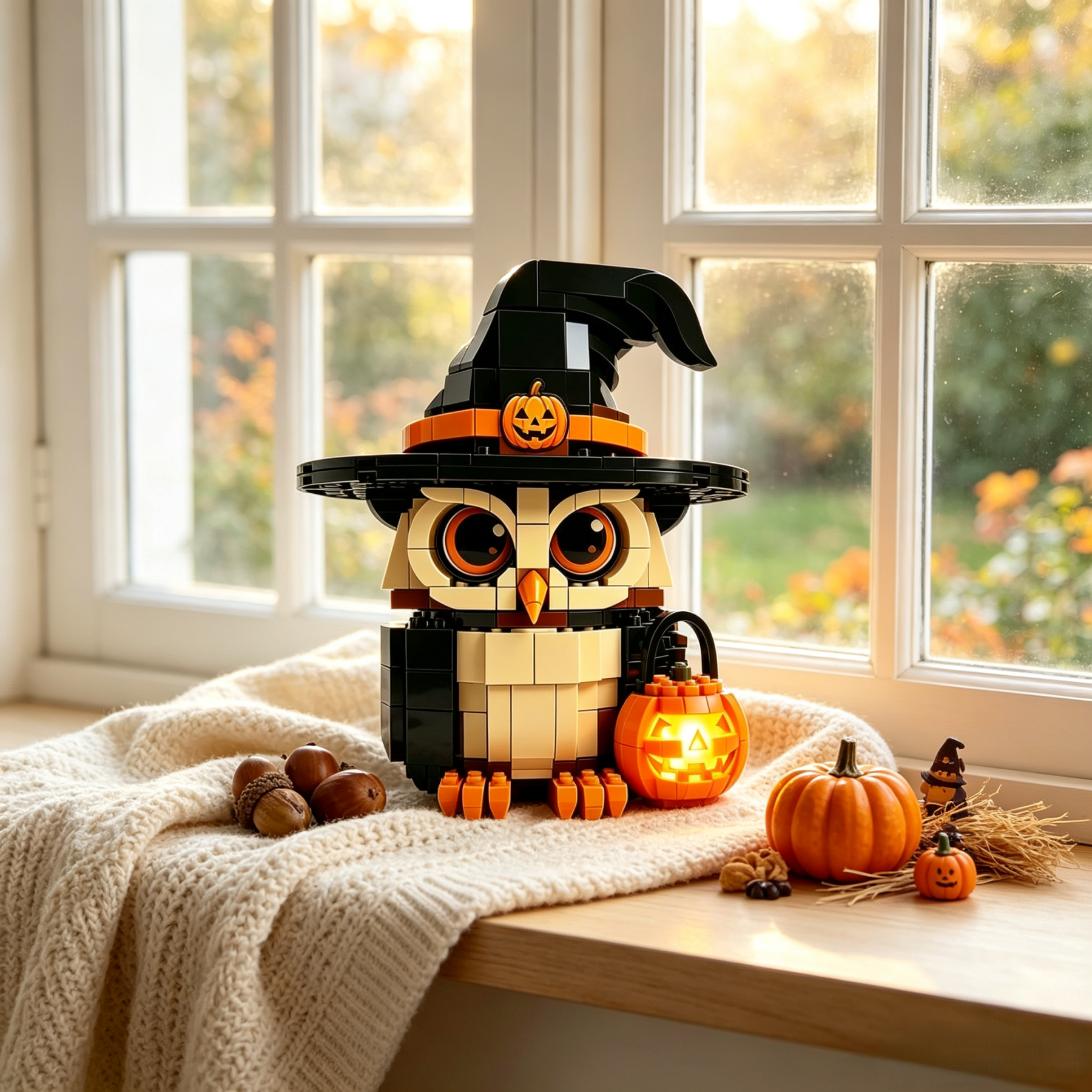 Pumpkin Wizard Owl Building Block Set