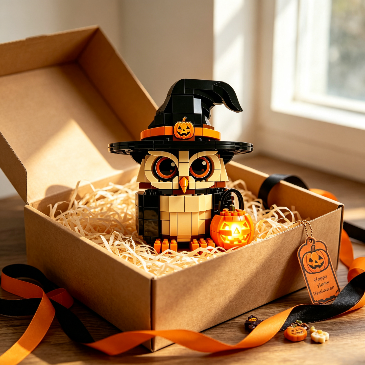 Pumpkin Wizard Owl Building Block Set