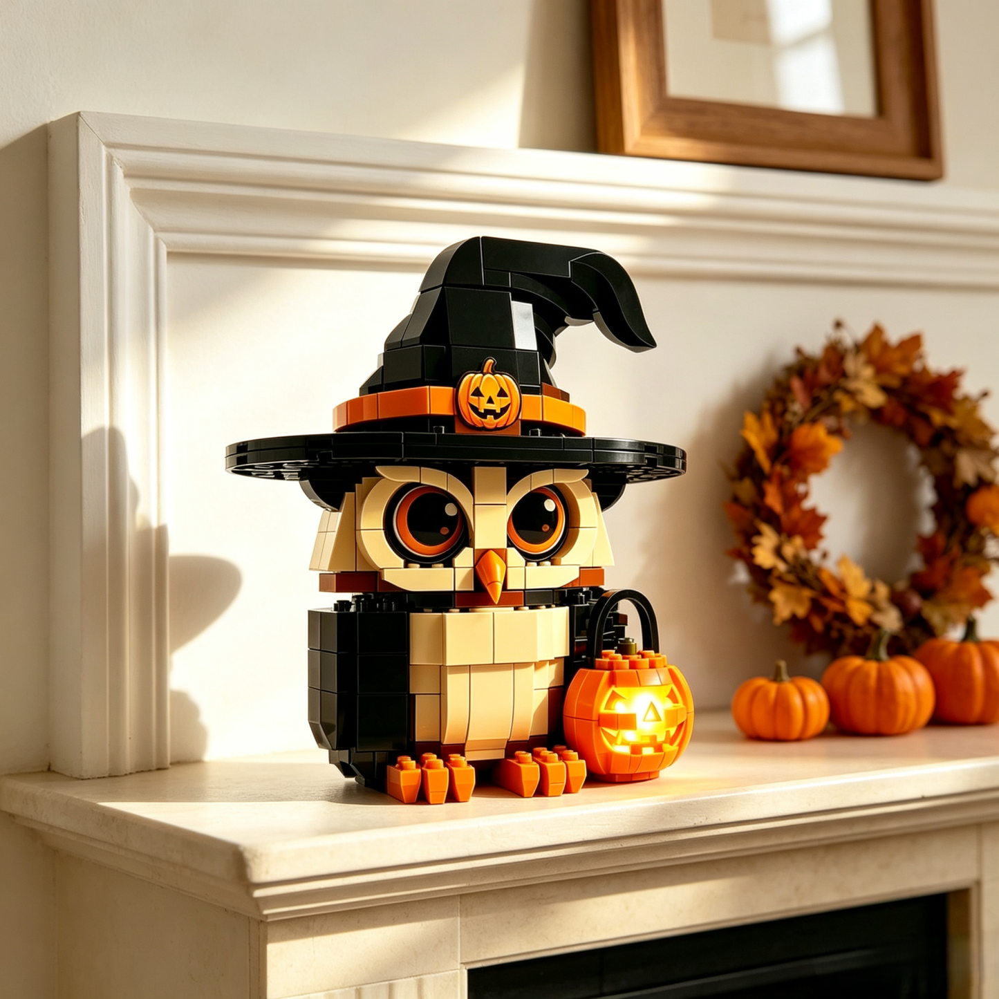 Pumpkin Wizard Owl Building Block Set