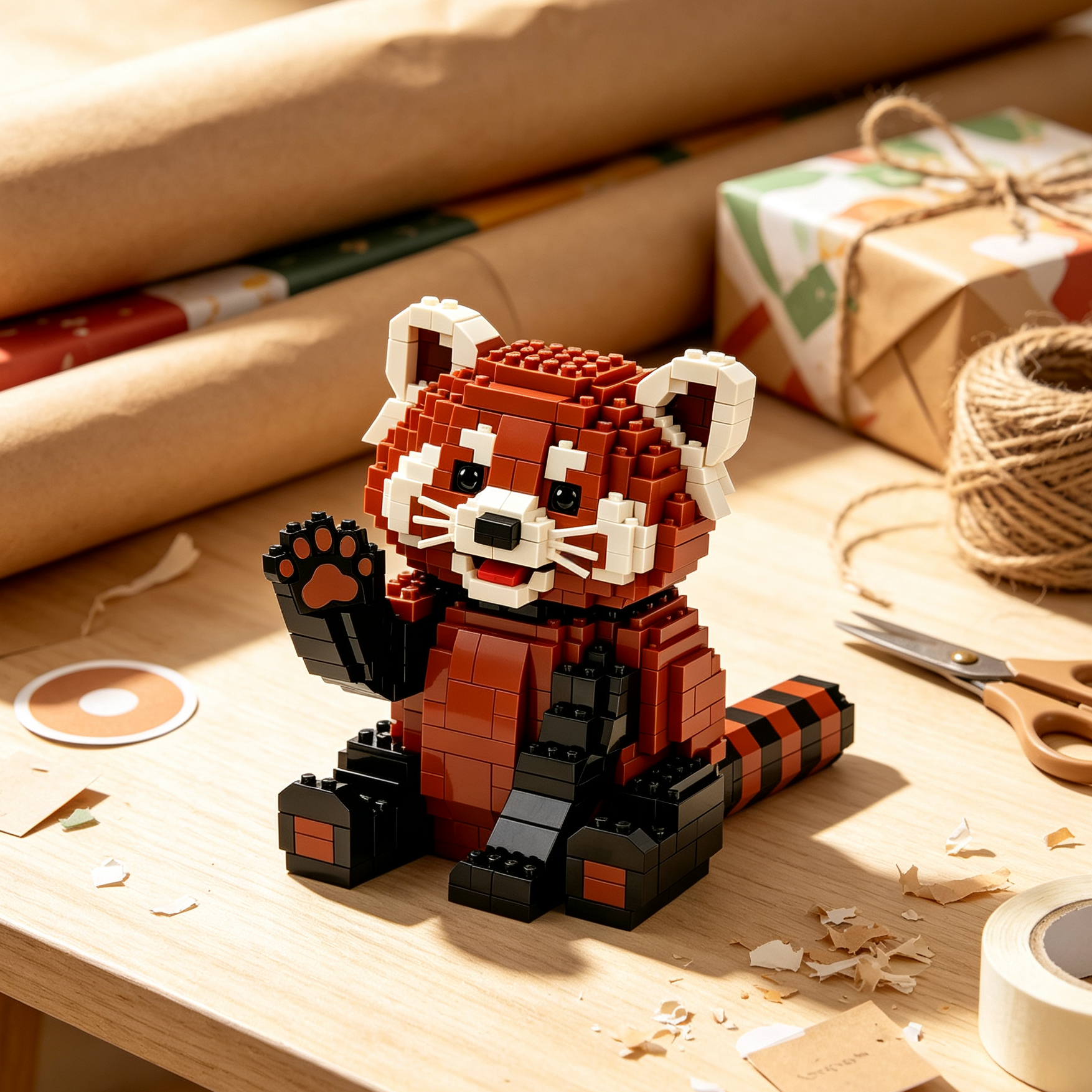Waving Red Panda Building Block Set