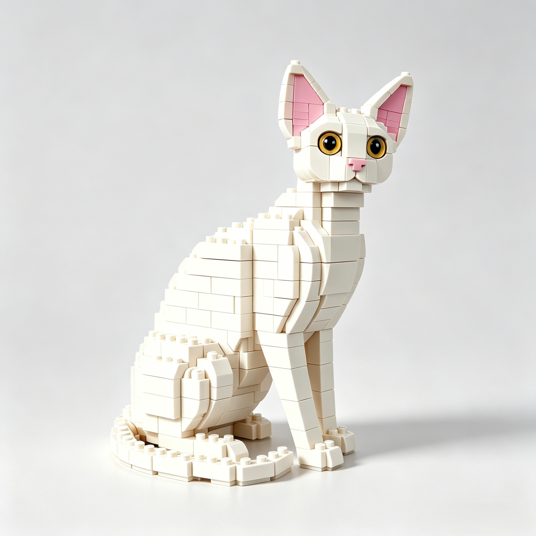 White Devon Rex Cat Building Block Set