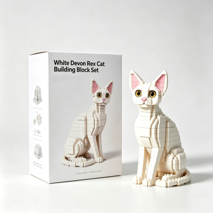 White Devon Rex Cat Building Block Set