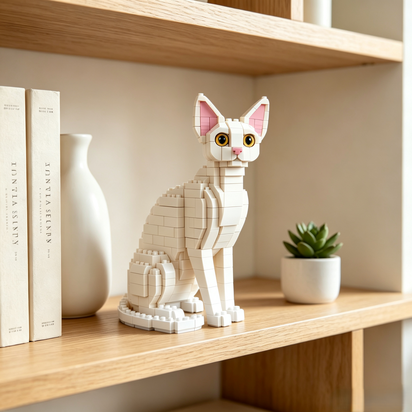 White Devon Rex Cat Building Block Set