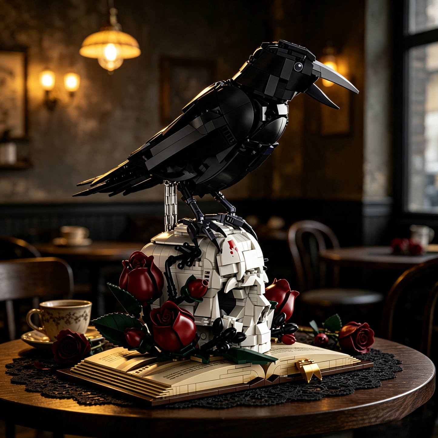 Dark Raven Skull & Rose Building Block Set