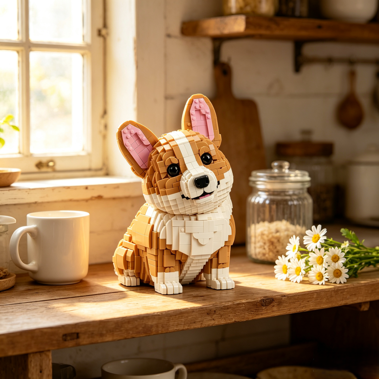 Head-Tilt Corgi Building Block Set