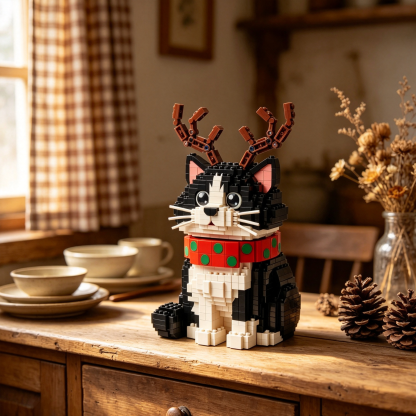 Christmas Antler Cat Building Block Set