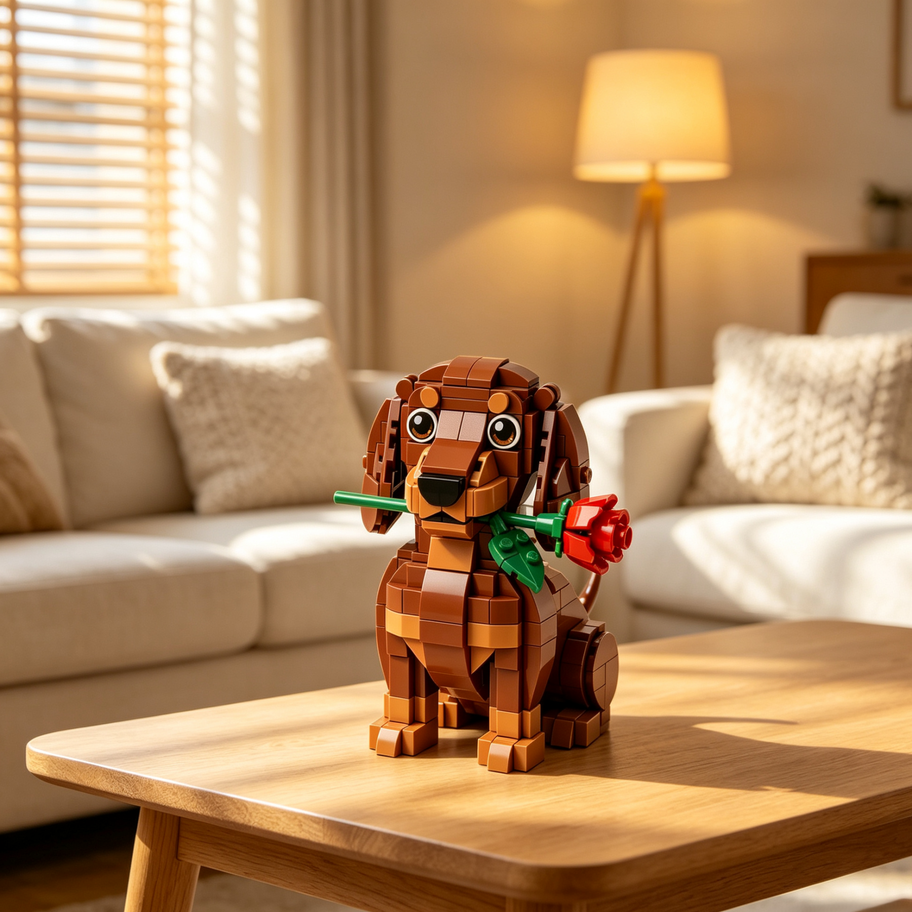 Rose-Holding Dog Building Block Set