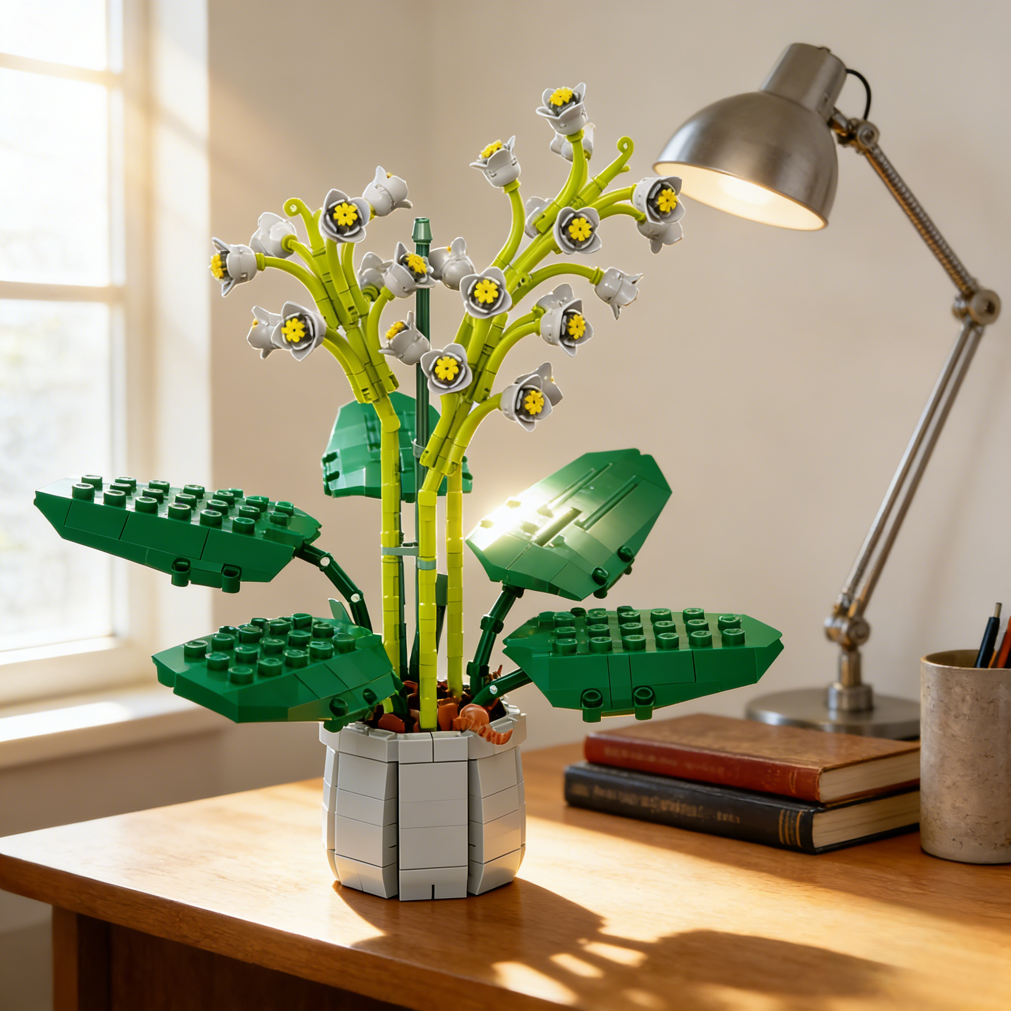Blooming Lily of the Valley Building Block Flower Bouquet – Decorative Botanical Model with Pot