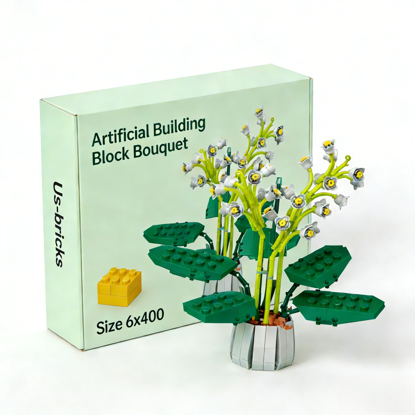 Blooming Lily of the Valley Building Block Flower Bouquet – Decorative Botanical Model with Pot