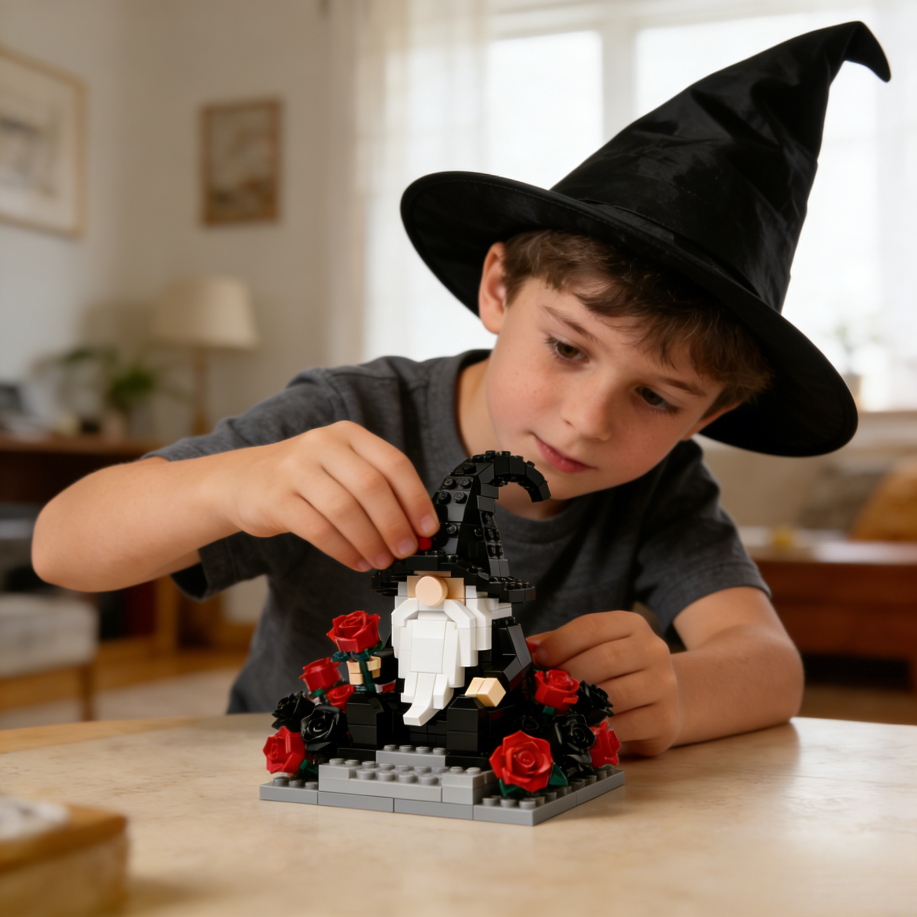 Gothic Rose Gnome Brick Building Set – Dark Romantic Collectible Gift