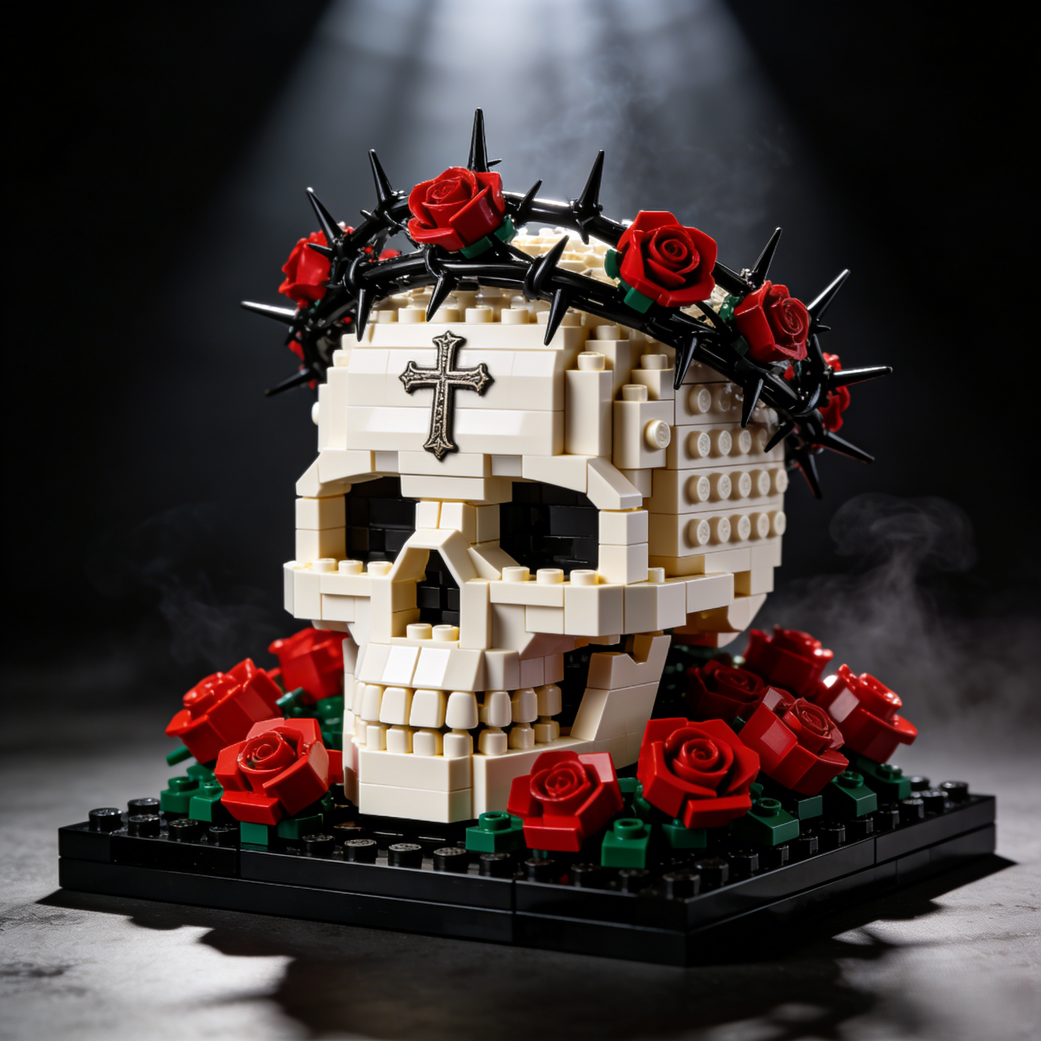 The dark skull building set with thorny crown