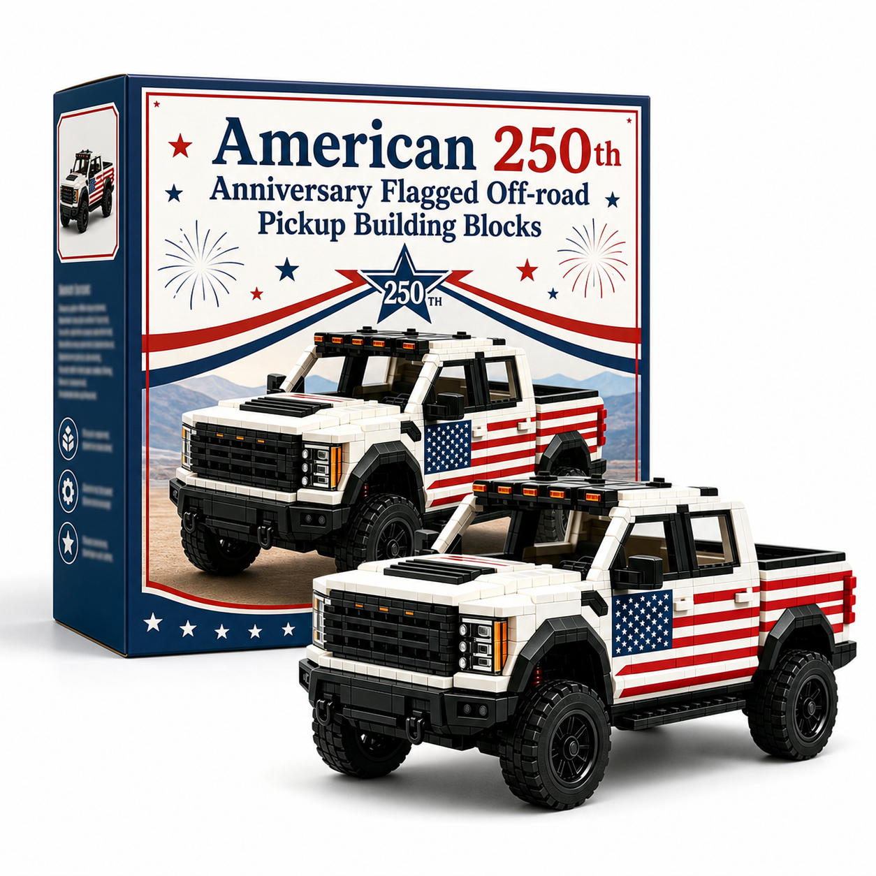 American 250th  Anniversary Flagged Off-road Pickup Building Blocks