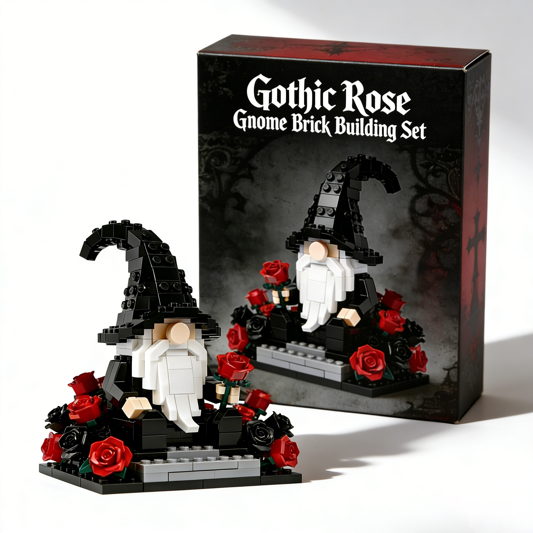 Gothic Rose Gnome Brick Building Set – Dark Romantic Collectible Gift