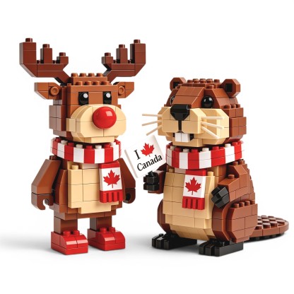 Canada Day Icon Duo: Moose & Beaver Building Blocks Set