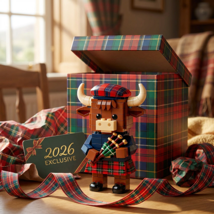 2026 Exclusive Scottish Bagpipe Highland Cow Building Block Set