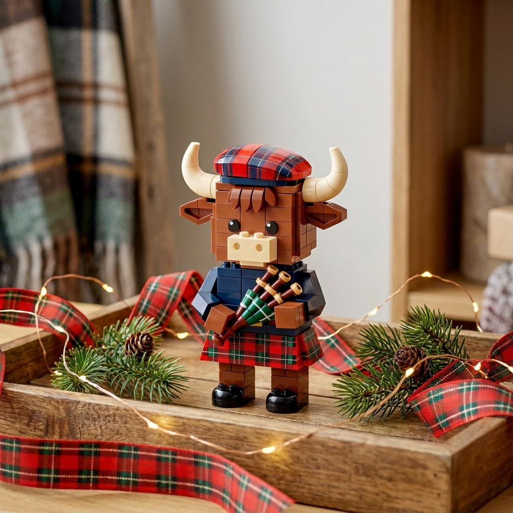 2026 Exclusive Scottish Bagpipe Highland Cow Building Block Set