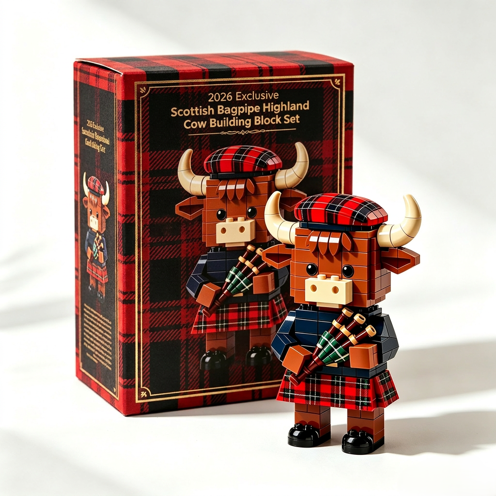 2026 Exclusive Scottish Bagpipe Highland Cow Building Block Set