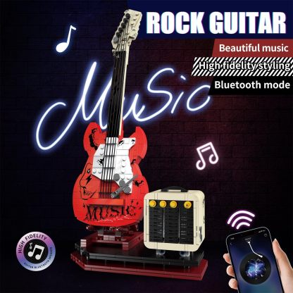 Guitar Music Interactive Building Set for Music Lovers,Reverb Amplifier & Authentic Accessories, Perfect Way to Rock Gift Giving.