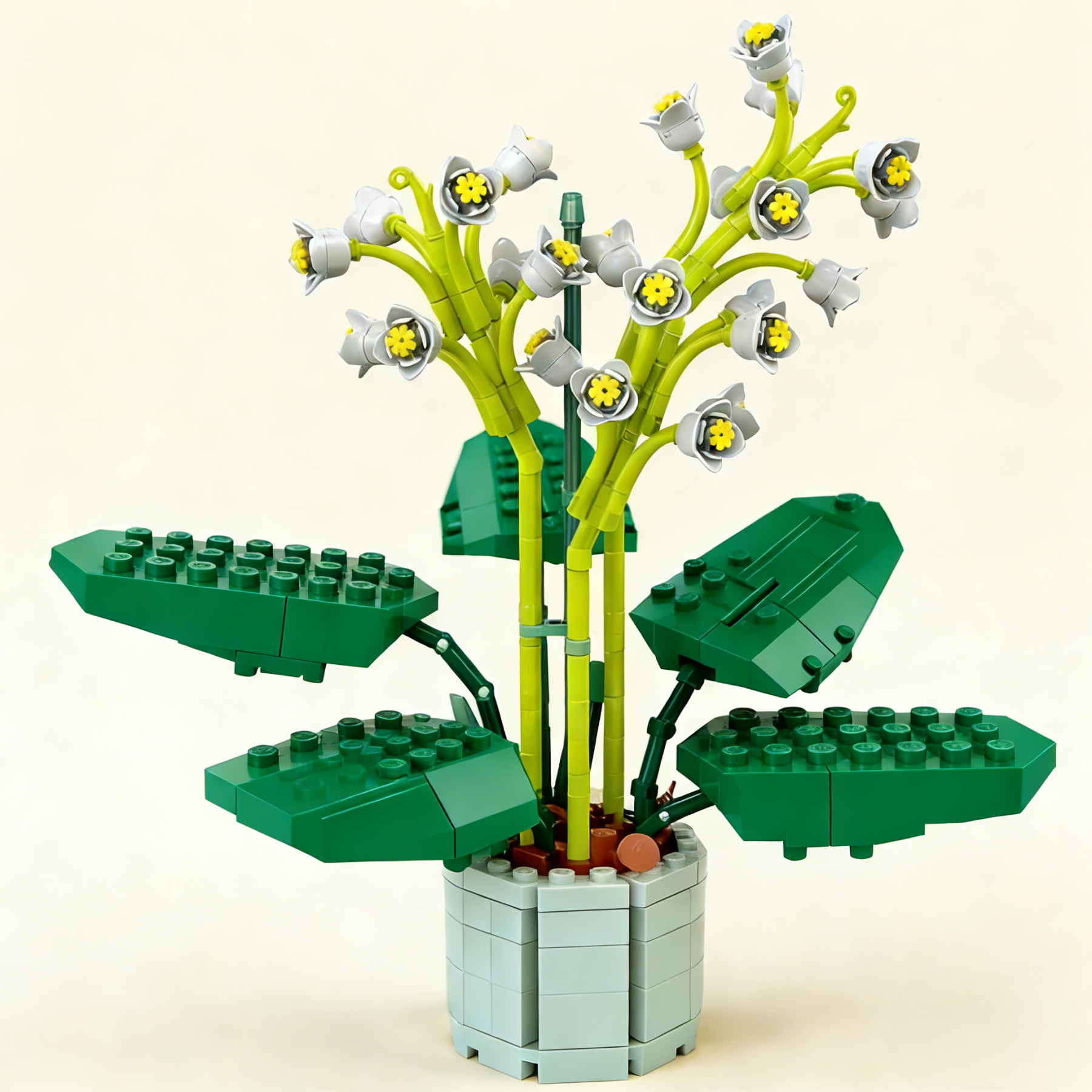 Blooming Lily of the Valley Building Block Flower Bouquet – Decorative Botanical Model with Pot