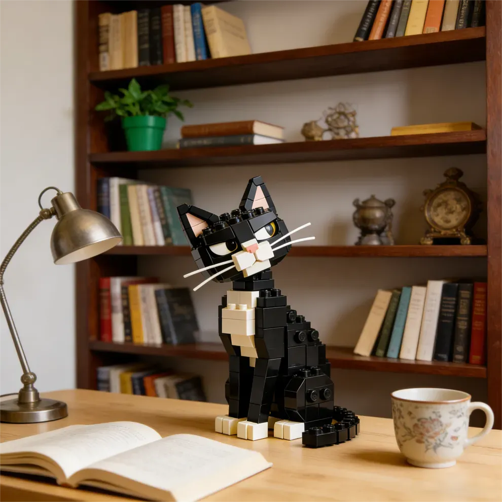 Overdramatic Side-Eye Cat Brick Set – Funny Aloof Cat Model🐈‍⬛