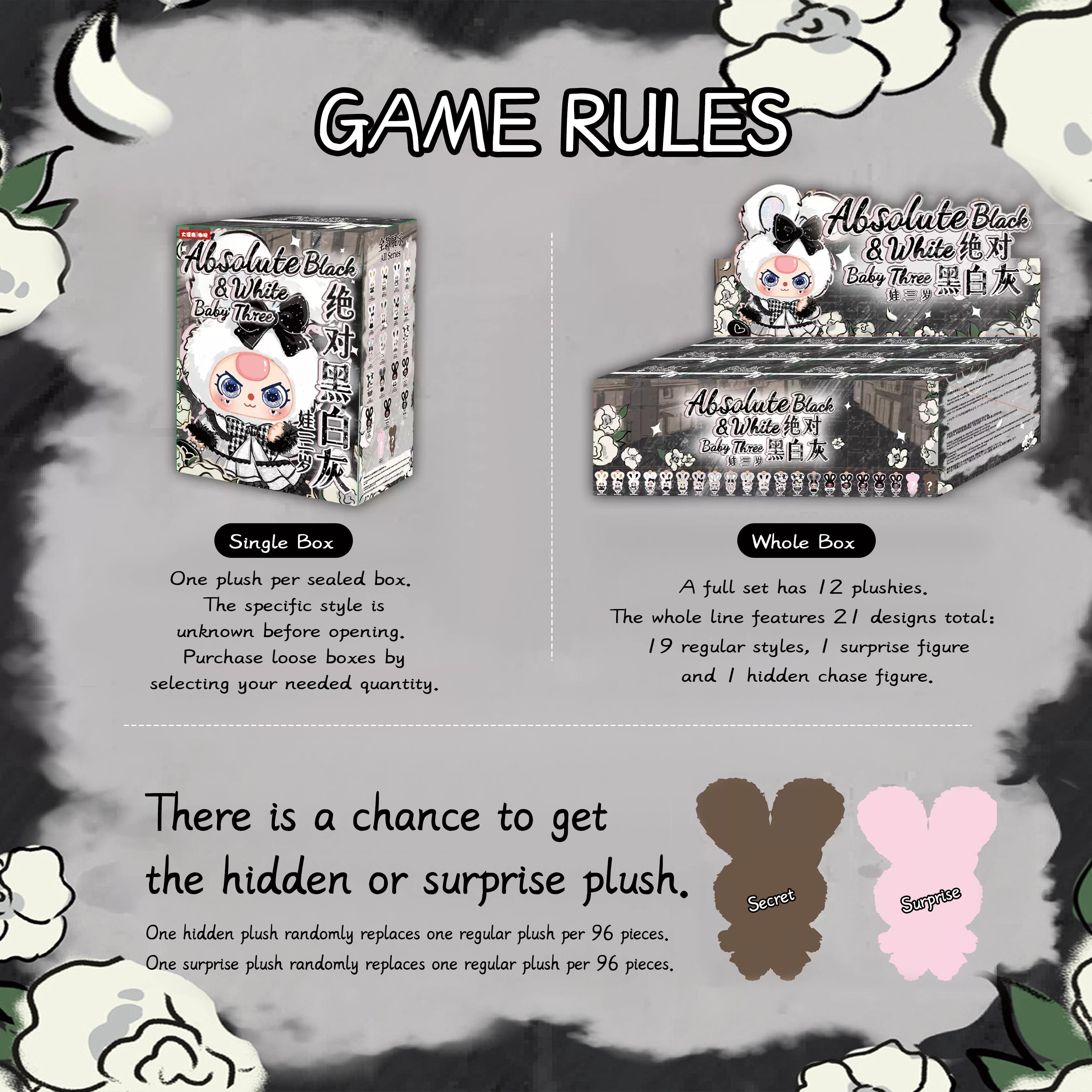 Baby Three - Absolute Black & White Plush Blind Box（Babythree