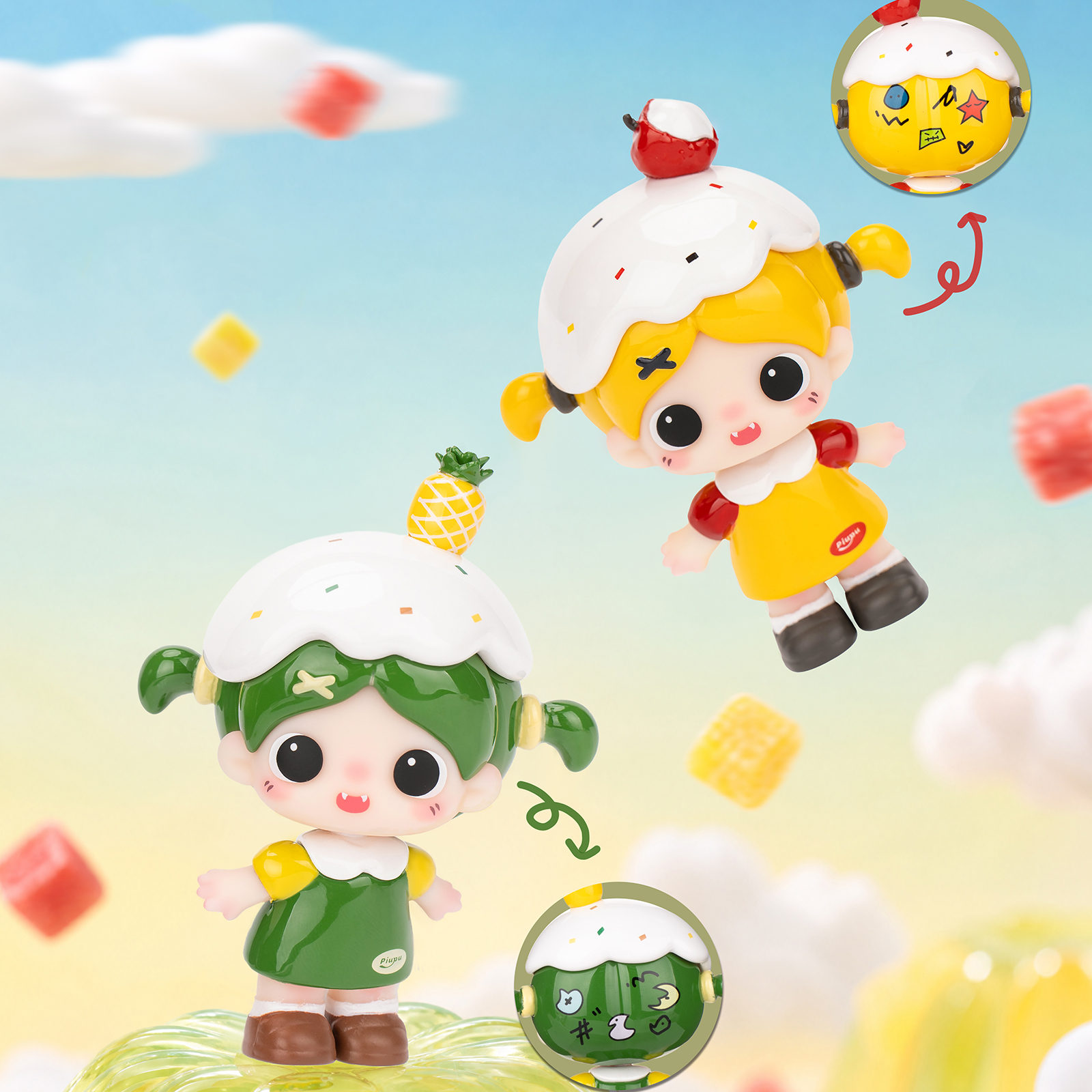 Piupu - Fruity Rainbow Beans PVC Blind Box pastel color character