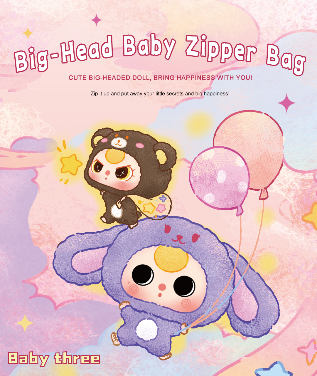 Baby Three Big Head Baby Zipper Bag Plush Series Blind Box（Babythree Official）