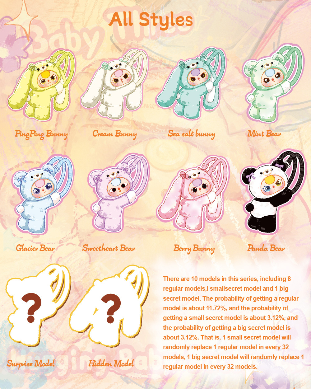 Baby Three - Hugging Baby Backpack Plush Blind Box（Babythree Official）