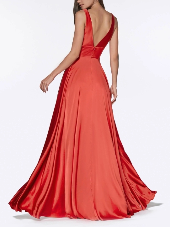 Red Deep V Front Split Formal Prom Dress
