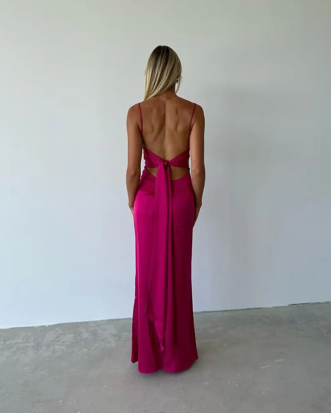 Spaghetti Straps Rose Red Sheath Prom Dress