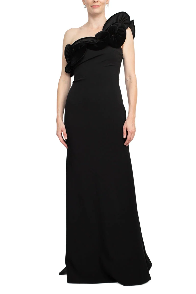Alberto Makali One Shoulder Sleeveless Floral Shoulder Bodycon Solid Scuba Prom Dress