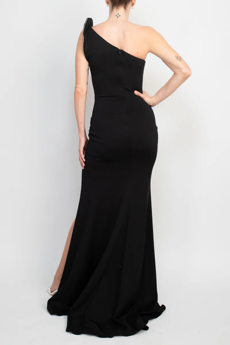 Jovani fitted one shoulder slit front crepe gown formal Prom dresses ?